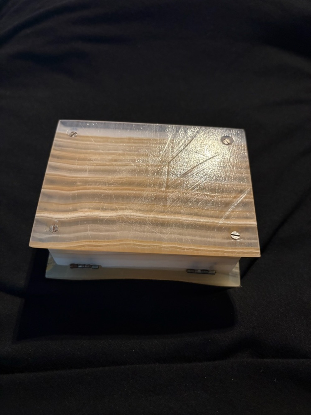 Striped Agate Decorative Stone Trinket Box - Cream and Brown